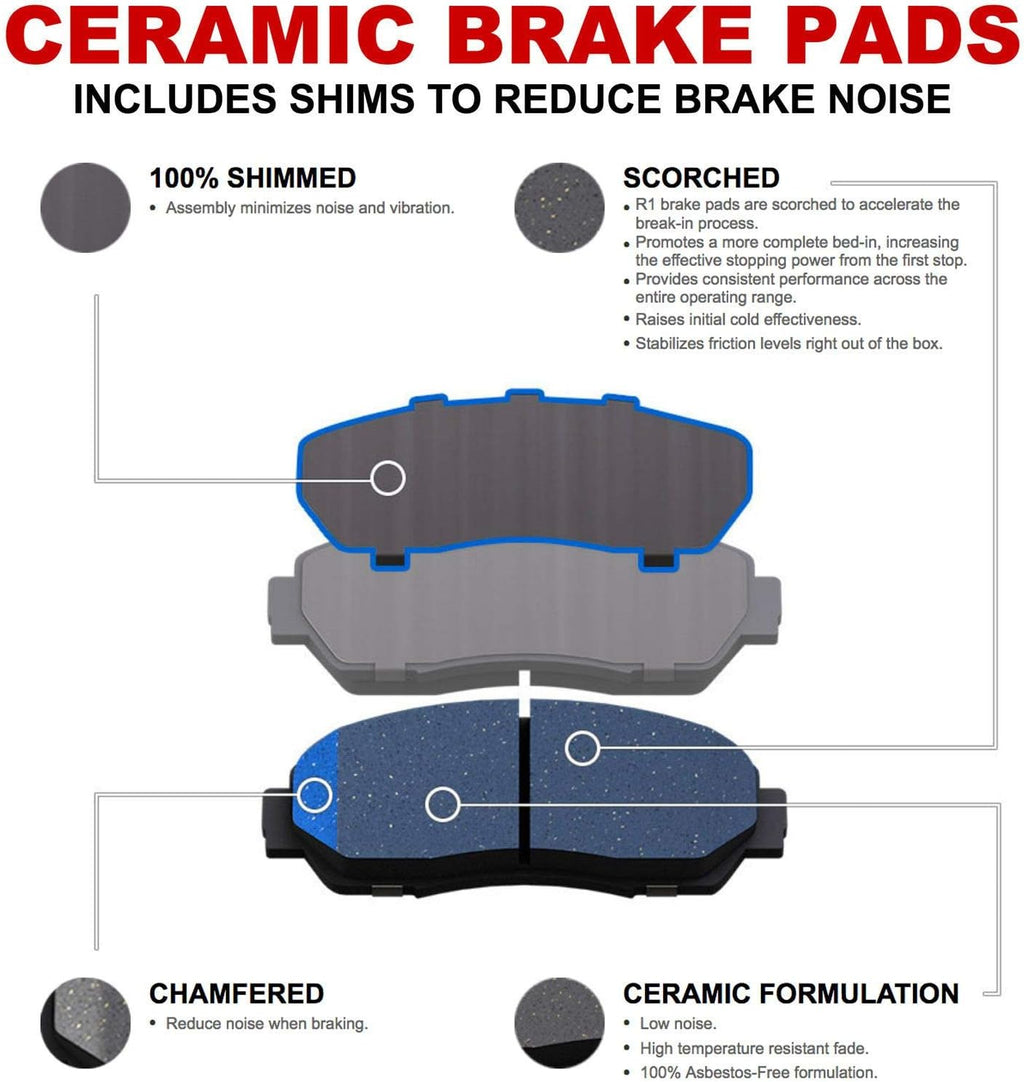 R1 Concepts Front Brake Kit Fits 2002-2006 Toyota Camry| Ceramic Pads, Blank Rotors| Hardware| 10.8' Front