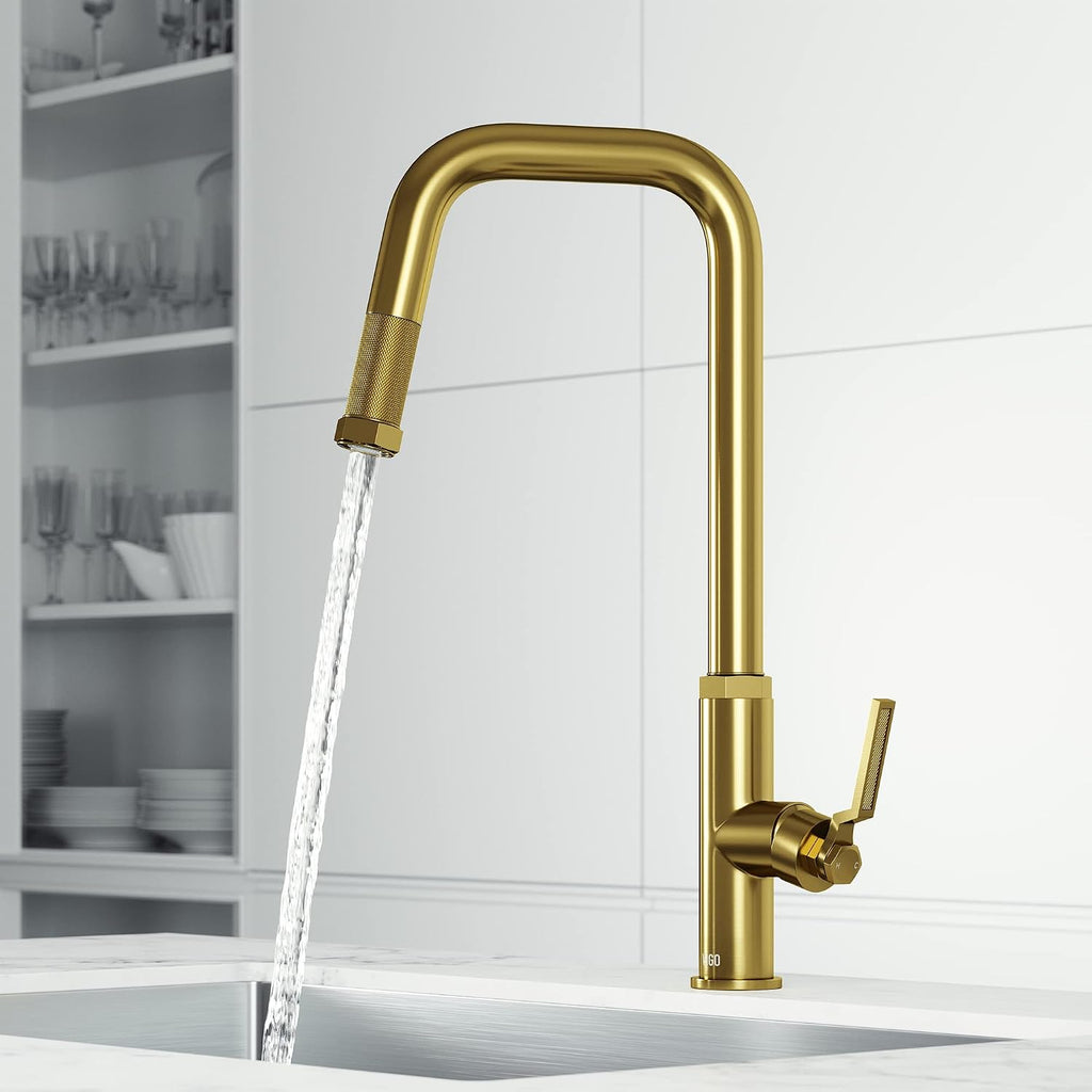VIGO Hart Angular 18'' H Single Handle Pull-Down Spout Kitchen Faucet in Matte Brushed Gold-VG02036MG