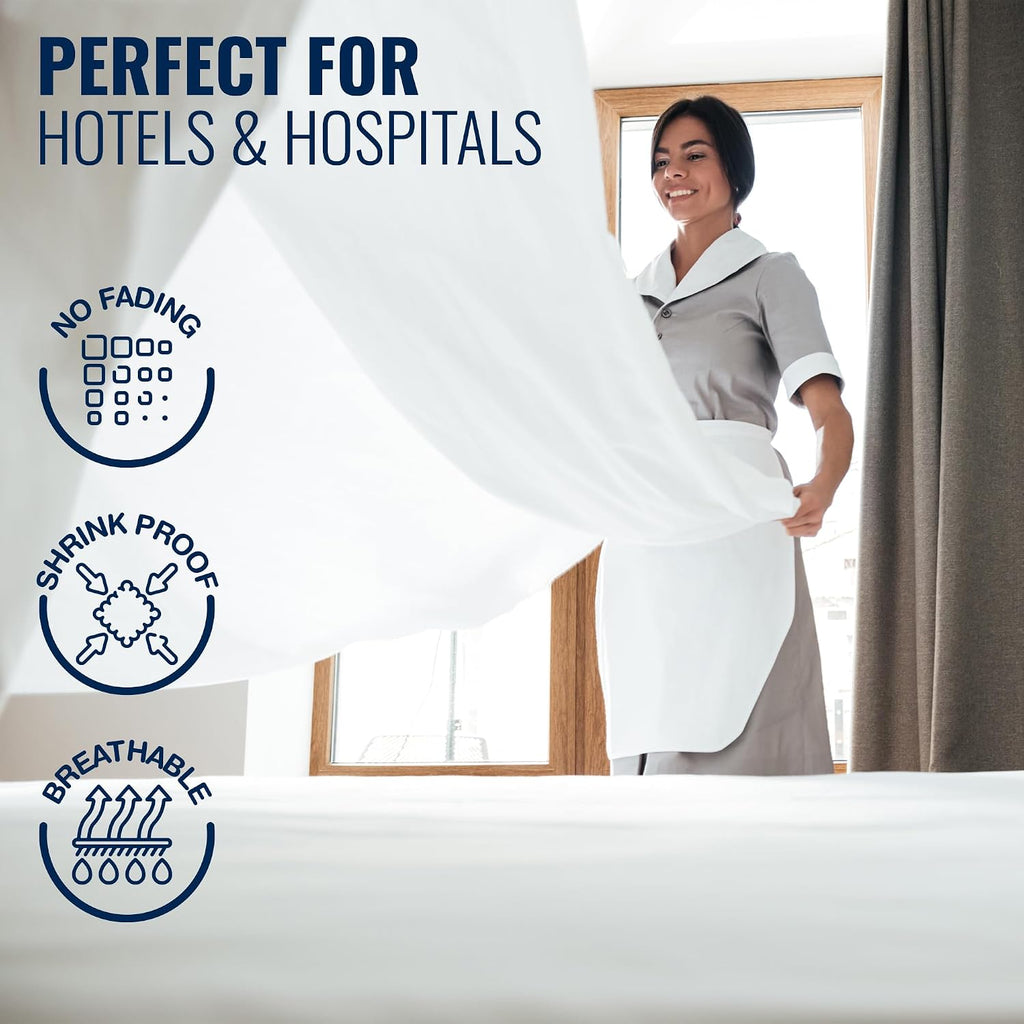 Full White Flat Sheets – Pack of 24 (81X115) - T-200 Polycotton Plain Percale - Durable, Easy-Care Bedding for Hotels, Healthcare & Hospitality