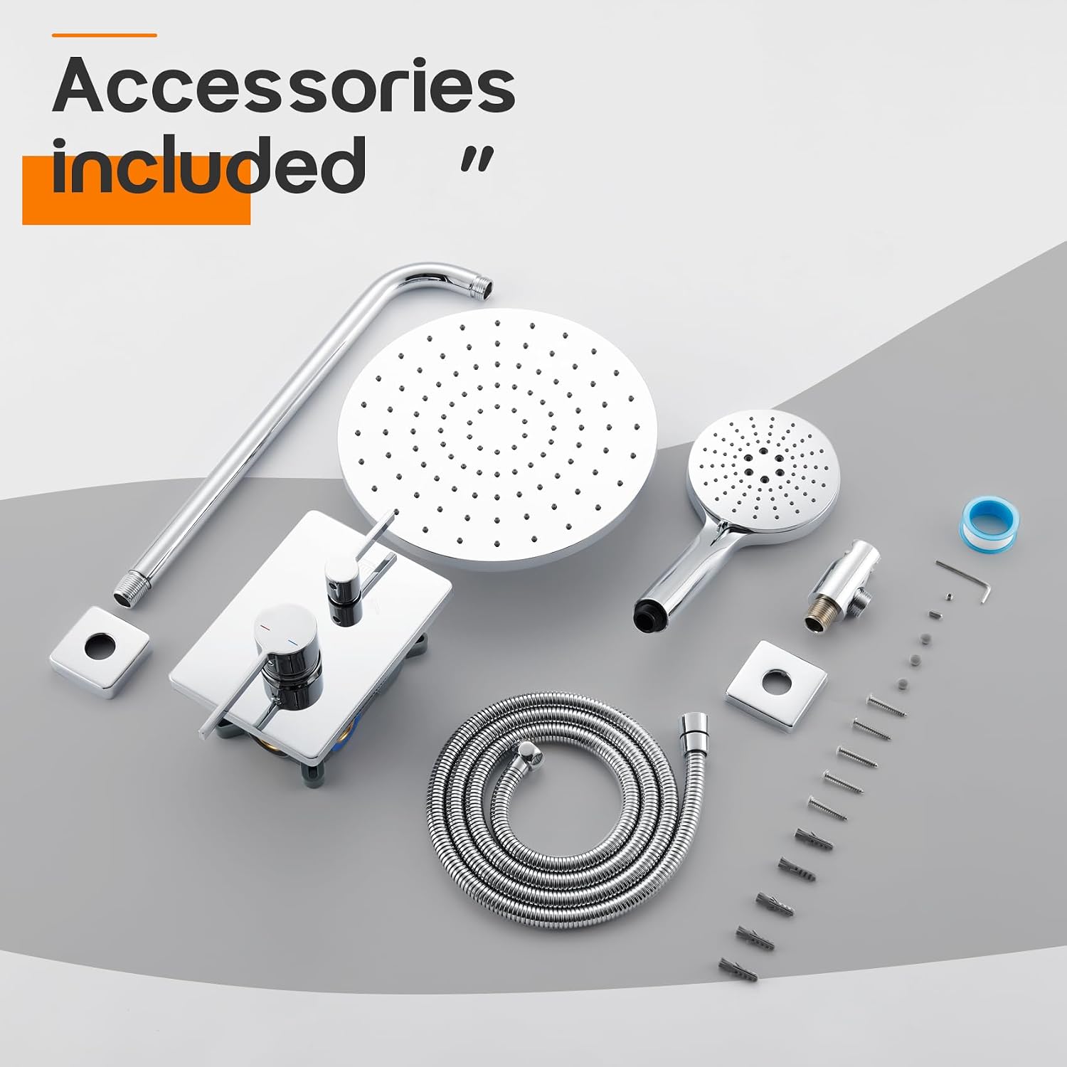 Shower System Set Includes 10-Inch Rainfall Shower Head, 3-Setting Handheld Spray and Pressure Balance Valve, Polished Chrome Wall Mounted SF001CH-D10