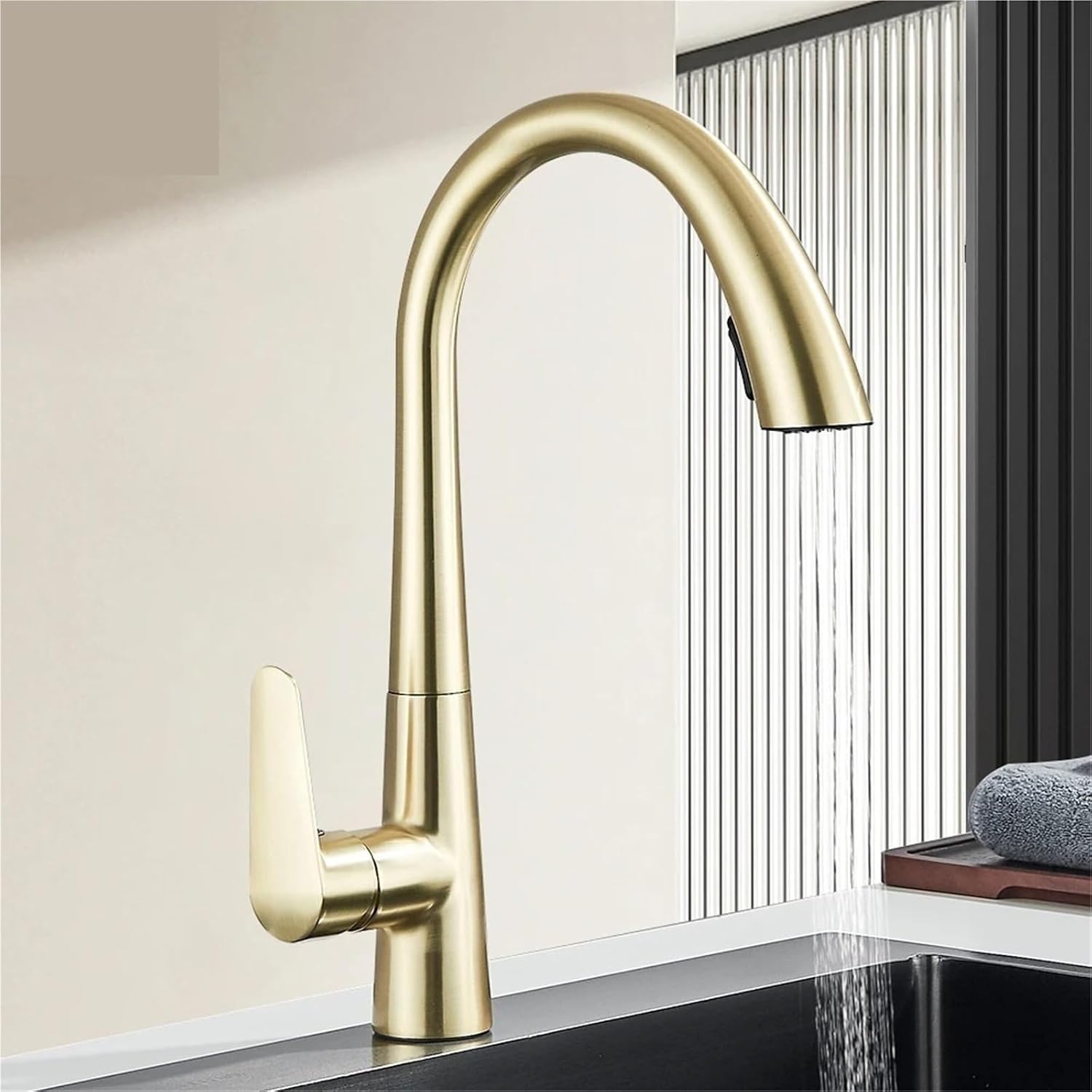 Kitchen Faucet Flexible Pull Out Mixer Tap Deck Mounted 360 Swivel 2 Mode Hot Cold Water Faucets(Matte Black)