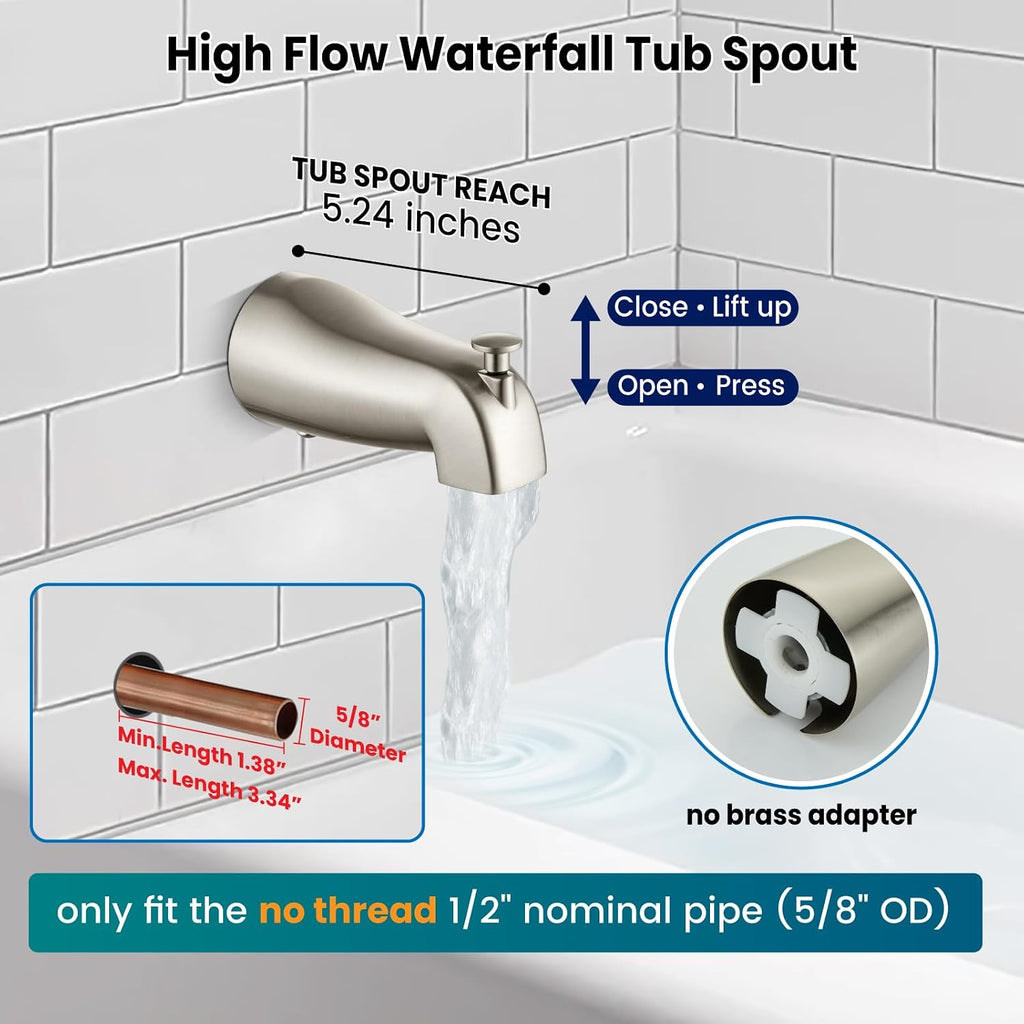 gotonovo Tub Shower Faucet Set,2 in 1 Dual Shower Head and Handle Set with Tub Spout Wall Mount Bathroom Shower Trim Kit with 3-way Water Diverter Valve Included Various Modes Brushed Nickel