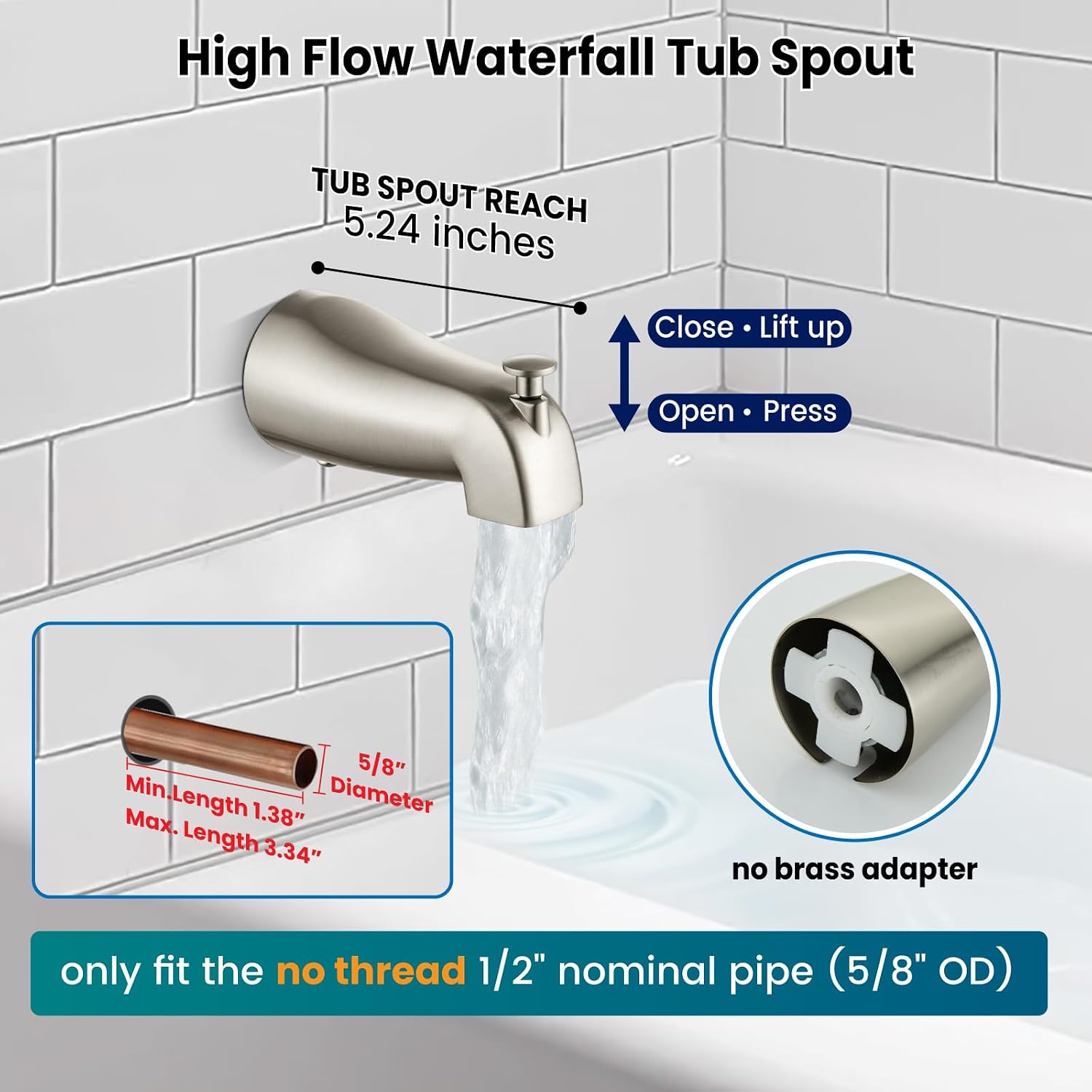gotonovo Tub Shower Faucet Set,2 in 1 Dual Shower Head and Handle Set with Tub Spout Wall Mount Bathroom Shower Trim Kit with 3-way Water Diverter Valve Included Various Modes Brushed Nickel