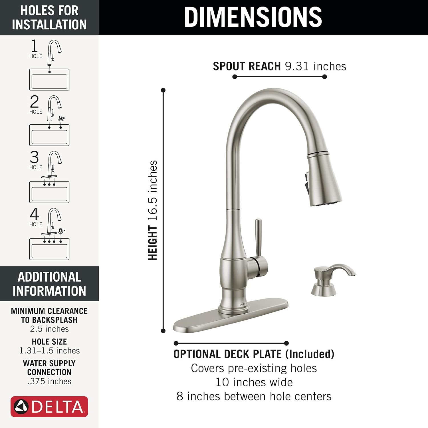 Delta Hazelwood Brushed Nickel Kitchen Faucet with Pull Down Sprayer and Soap Dispenser, Modern Single Hole Kitchen Sink Faucet, Single Handle, Spotshield Stainless 19831Z-SPSD-DST