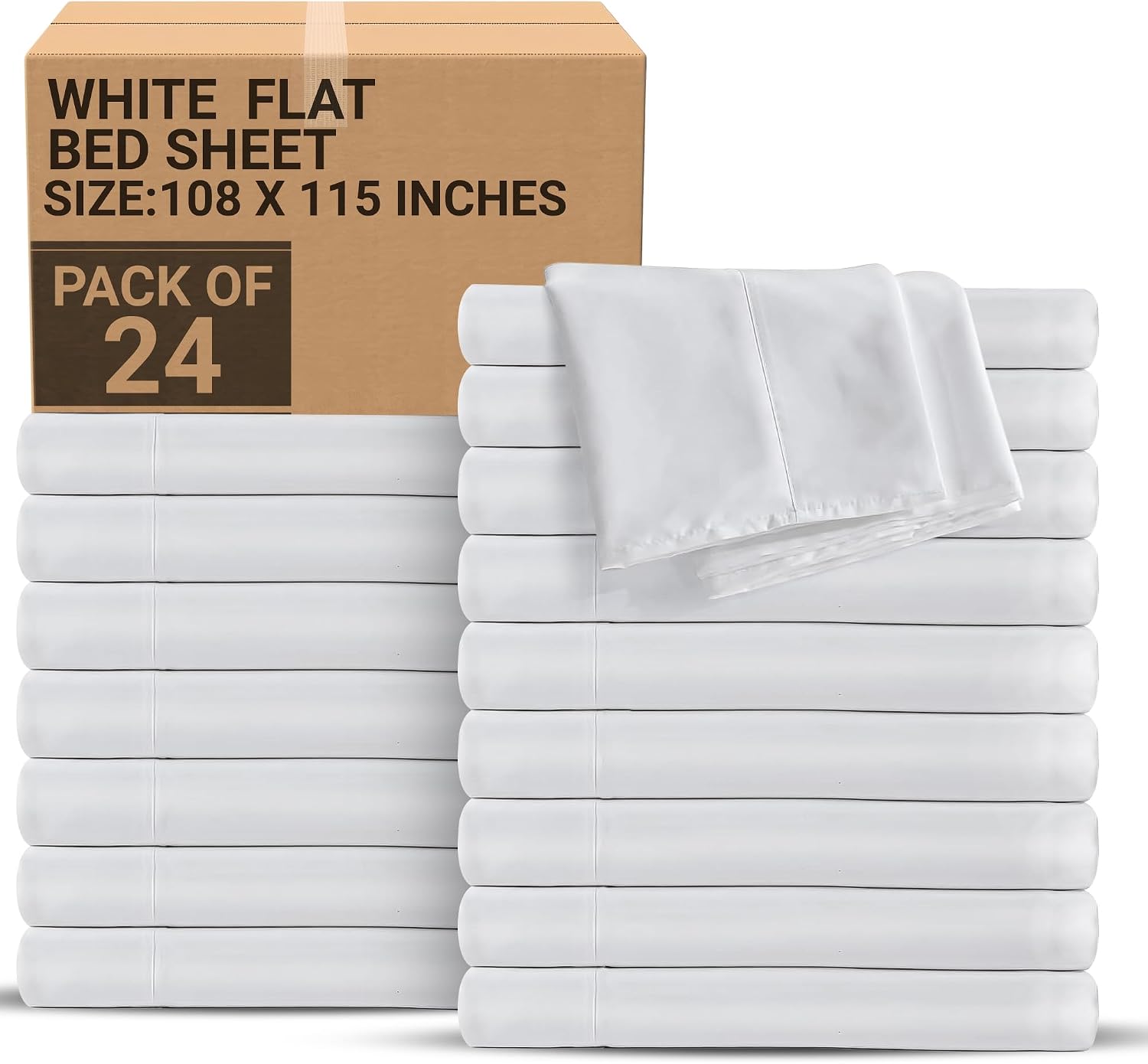 King Flat Sheets – Bulk Pack of 24 (108X115) | T200 Polycotton Percale | Durable, Soft, Easy-Care Bedding Solution for Hospitals, Hospitality & Institutional Use