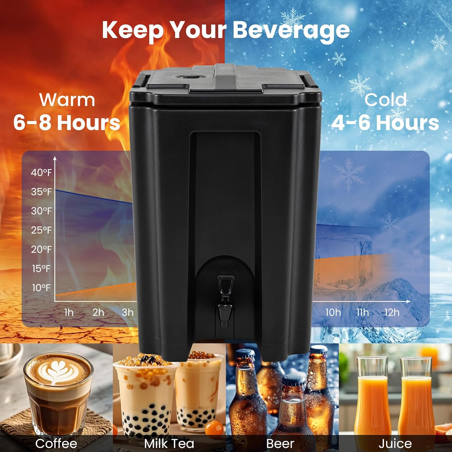 Goplus 13.2 Gal Insulated Beverage Dispenser, Commercial Coffee Tea Iced Thermal Drink Server Container with Handles & Two-Stage Faucet, Hot and Cold Water Dispenser for Catering, Party & Restaurant