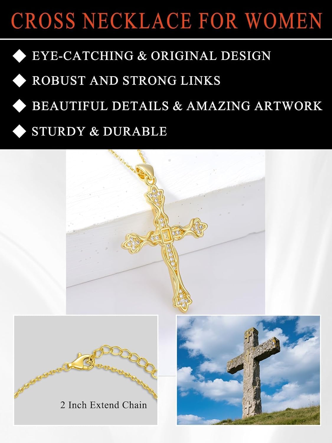 18K Gold Cross Pendant for Women Gold Cross Necklace 18K Gold Jewelry Religious Gift