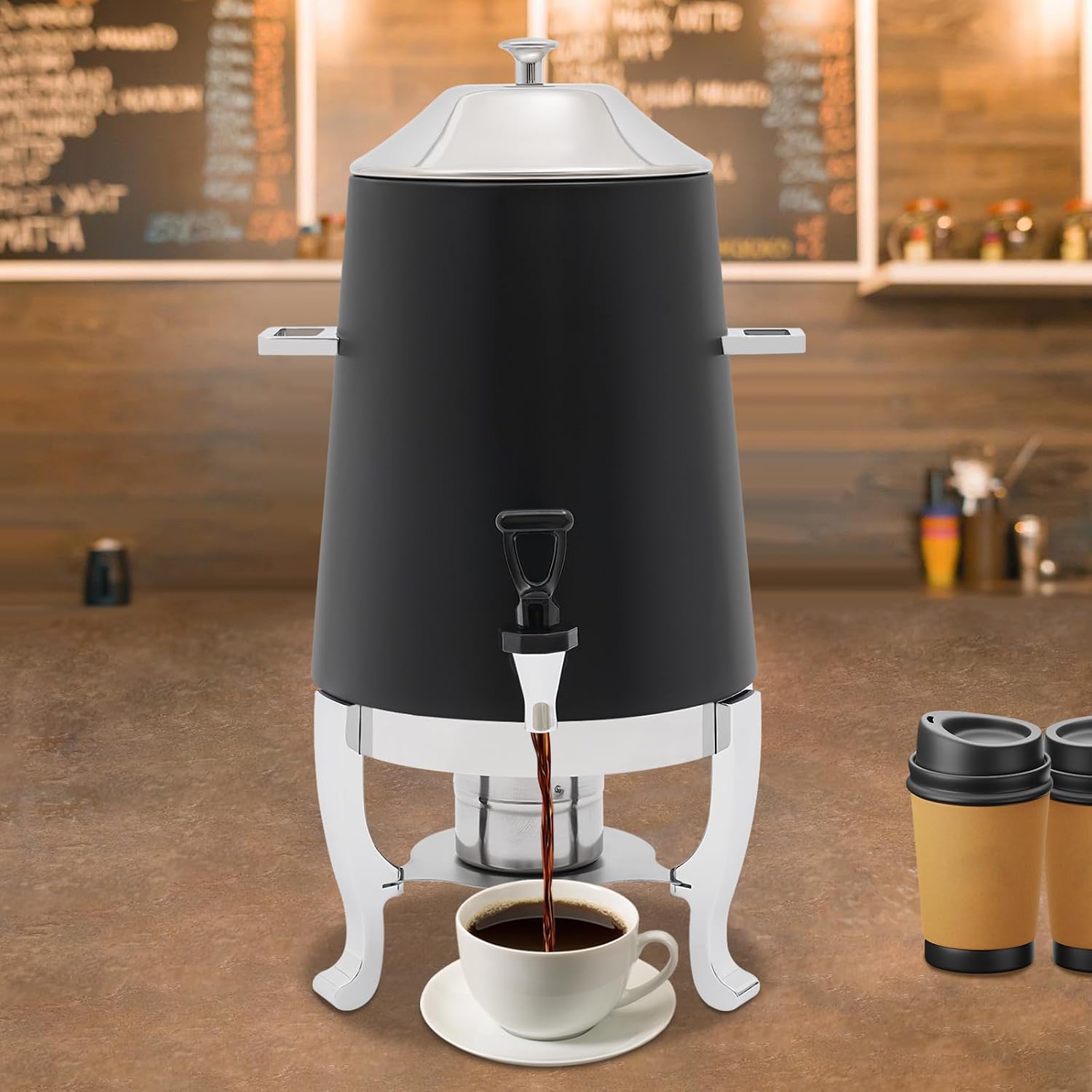 Coffee Urn With Fuel Holder, 3.5 Gallon/13L Stainless Steel Beverage Dispensers for Coffee Tea Hot Water, Hot Drink Dispenser with Stand, Chafer Urn with Spigot for Parties Catering (Black)