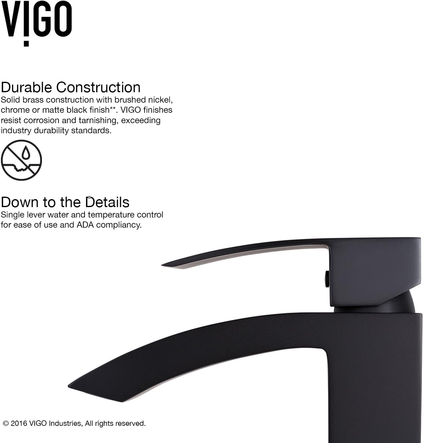 VIGO Satro Waterfall Single-Handle Single-Hole Mount Bathroom Sink Faucet, 7-Inch, Matte Black, Modern Design, Solid Brass, 1.2 GPM WaterSense & Ceramic Disc Valve, Corrosion-Resistant