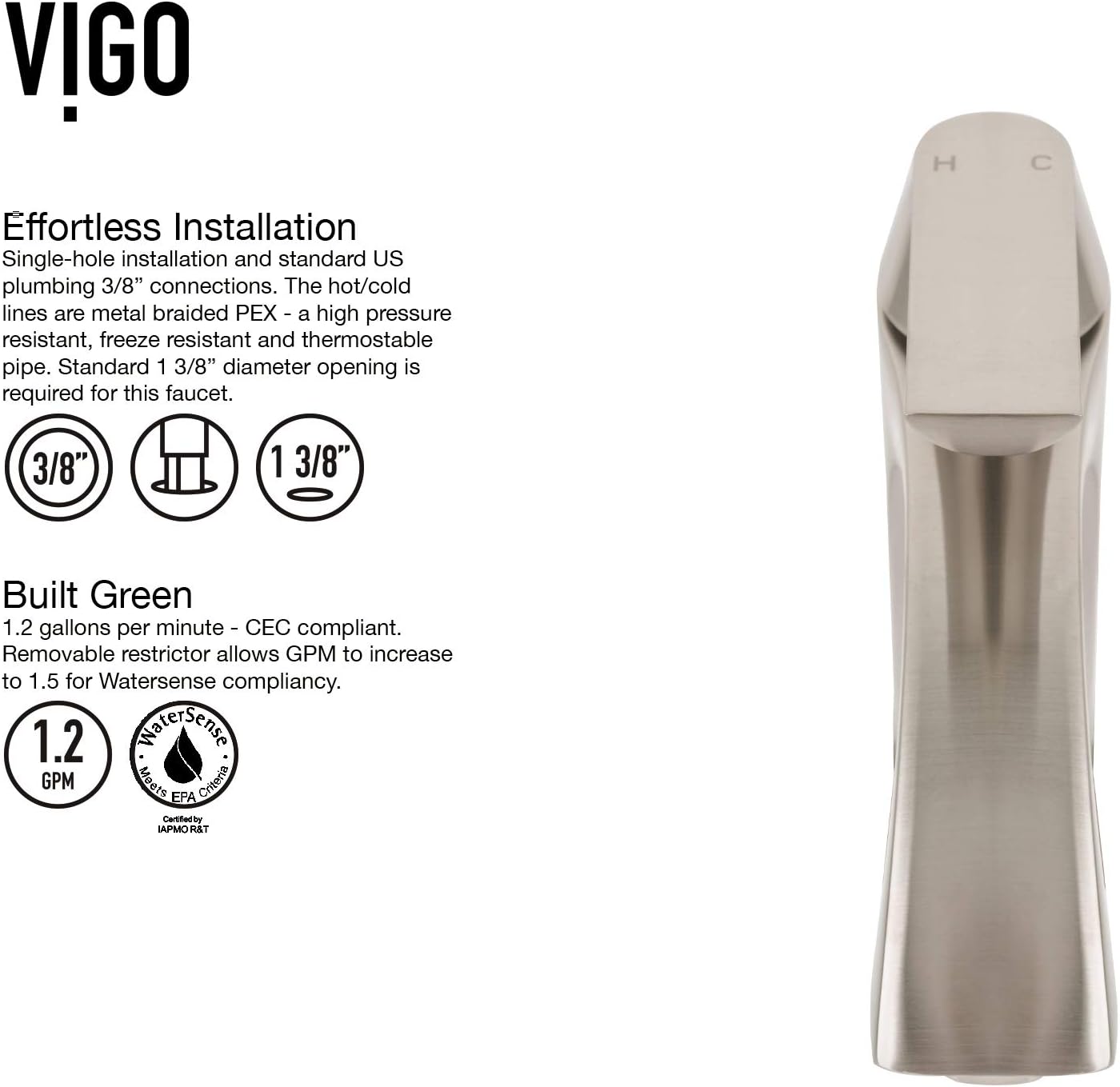 VIGO Linus Single-Handle Single-Hole Mount Vessel Bathroom Sink Faucet, 12-Inch, Brushed Nickel, Modern Design, Solid Brass, 1.2 GPM WaterSense & Ceramic Disc Valve, Corrosion-Resistant