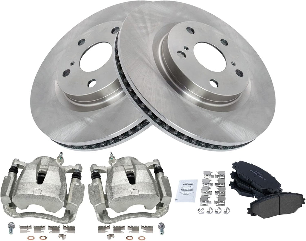TRQ Front Brake Pad & Rotor Semi Metallic Vented Rotors Calipers Compatible with 2006-2018 Toyota RAV4 2009-2013 Matrix 2016-2018 Corolla iM 2016-2019 Mirai 2011-2016 Scion tC 2009-2010 Pontiac Vibe