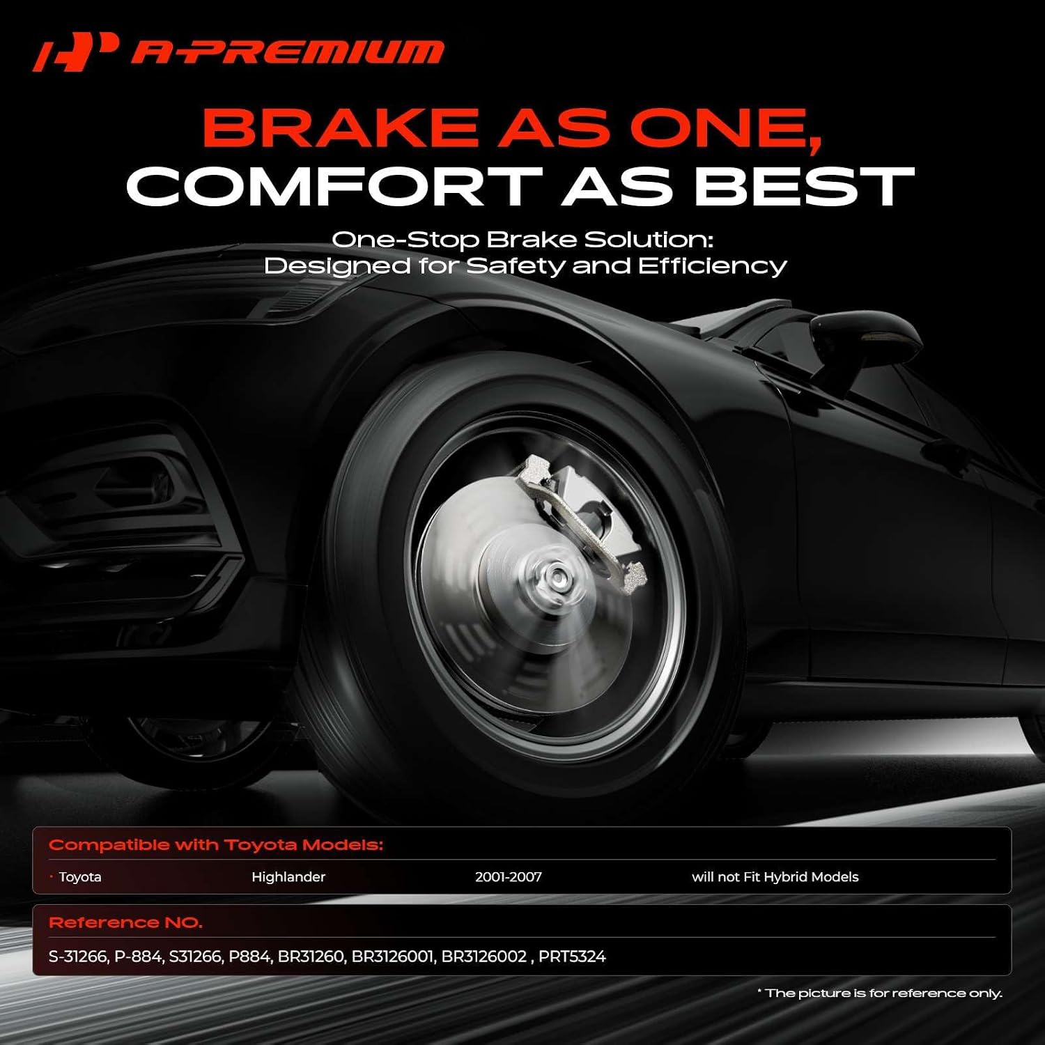 A-Premium 12.56 inch (319mm) Front Drilled and Slotted Disc Brake Rotors + Ceramic Pads Kit Compatible with Select Toyota Models - Highlander 2001 2002 2003 2004 2005 2006 2007, 6-PC Set