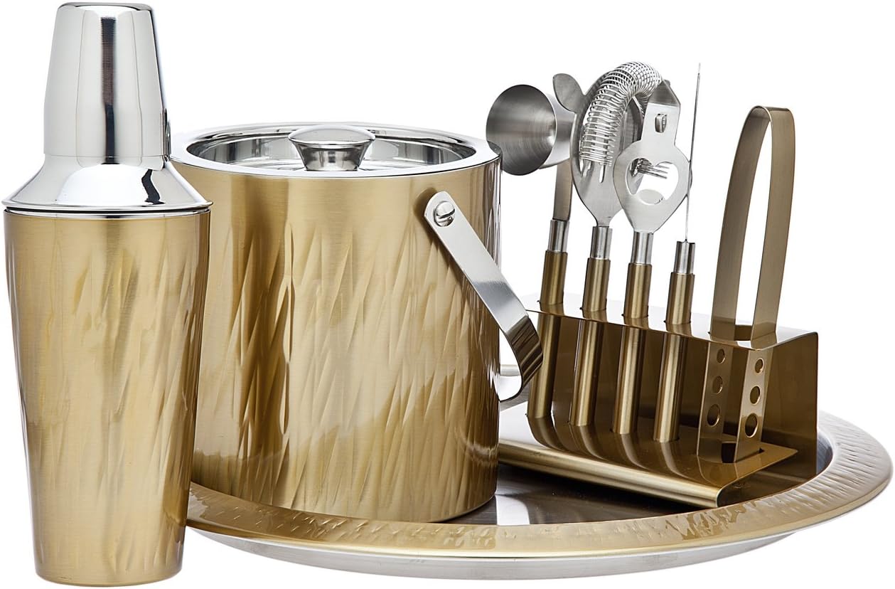 Godinger 9 Piece Barware Set, Aztec Gold