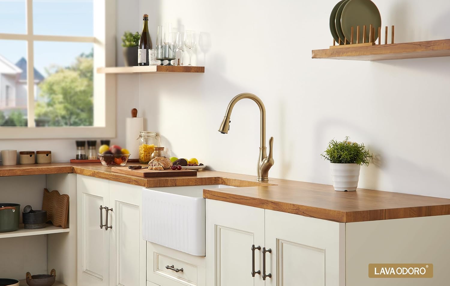 Lava Odoro Champagne Gold Kitchen Faucet with Pull Down Sprayer, Bronze Gold Kitchen Sink Faucet with Magnetic Docking Spray 3-Function, Brass Faucet for Kitchen Sink 1 Hole and 3 Hole, KF271-CB