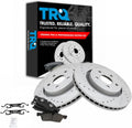 TRQ Performance Front Brake Pad and Rotor Set Ceramic Coated Drilled Slotted Vented Rotors Compatible with 2011-2016 Dodge Durango Grand Cherokee