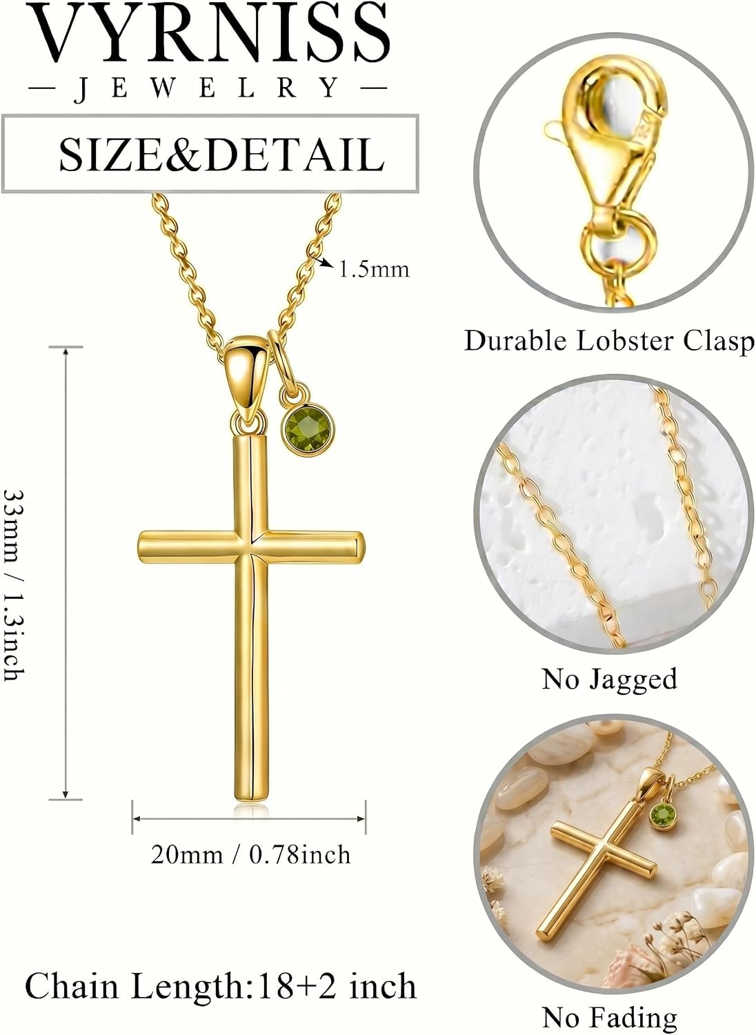 18K Gold Cross Pendant for Women Gold Cross Necklace 18K Gold Jewelry Religious Gift