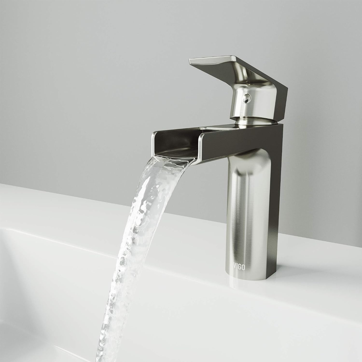 VIGO Ileana Waterfall Single-Handle Single-Hole Mount Bathroom Sink Faucet, 7-Inch, Brushed Nickel, Modern Design, Solid Brass, 1.2 GPM WaterSense & Ceramic Disc Valve, Corrosion-Resistant
