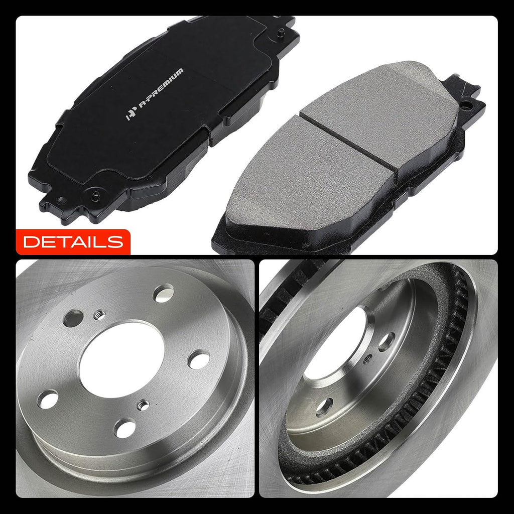 A-Premium 11.65 inch (296mm) Front Vented Disc Brake Rotors + Ceramic Pads Kit Compatible with Select Pontiac, Scion & Toyota Models - Vibe 2009-2010, Matrix 2009-2013, RAV4, Corolla iM, Mirai, iM, tC