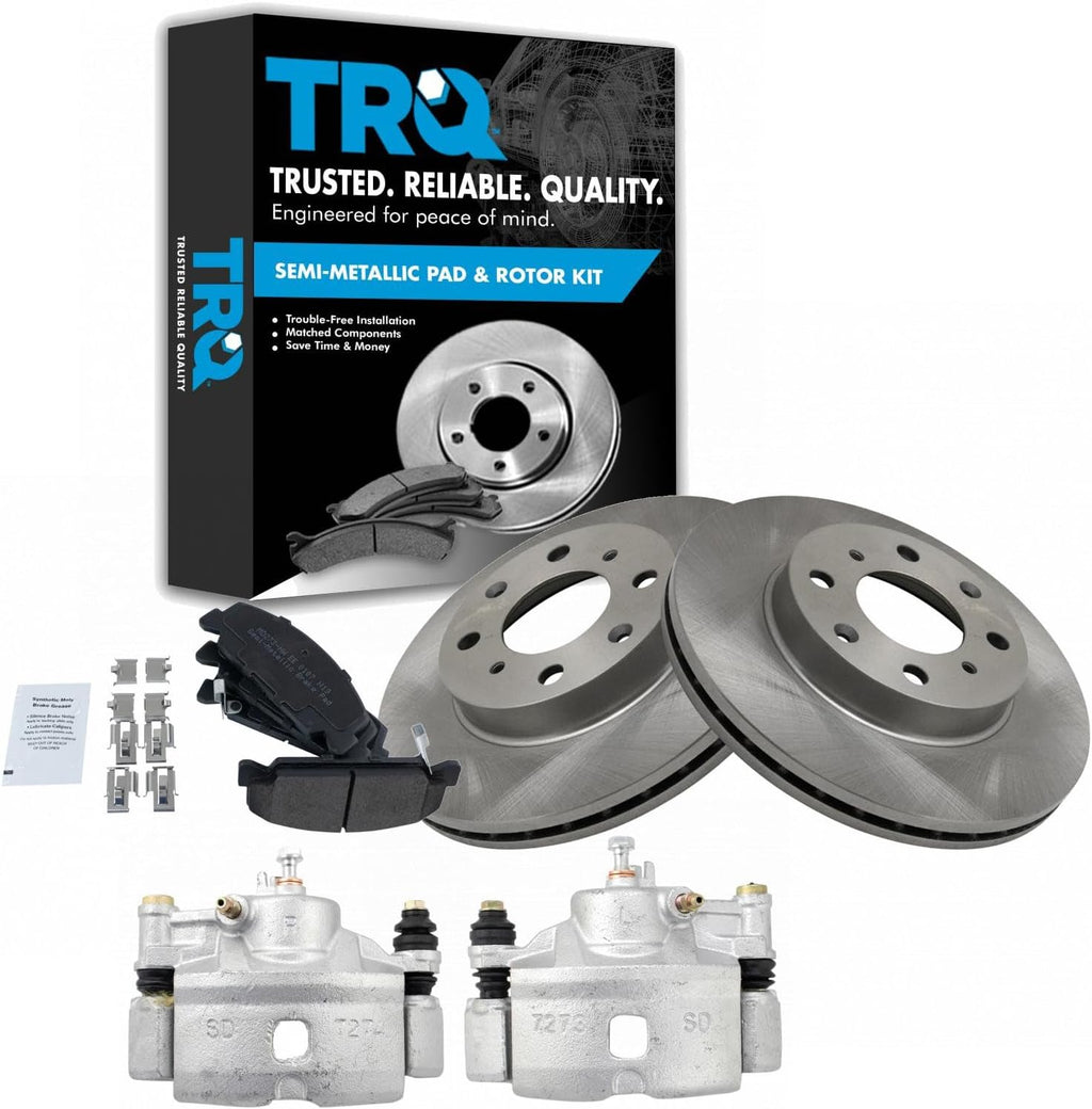 TRQ Front Brake Pad and Rotor Set Semi Metallic Vented Rotors Calipers Compatible with 1990-2000 Honda Civic 1993-1997 Civic del Sol 1990-1991 CRX