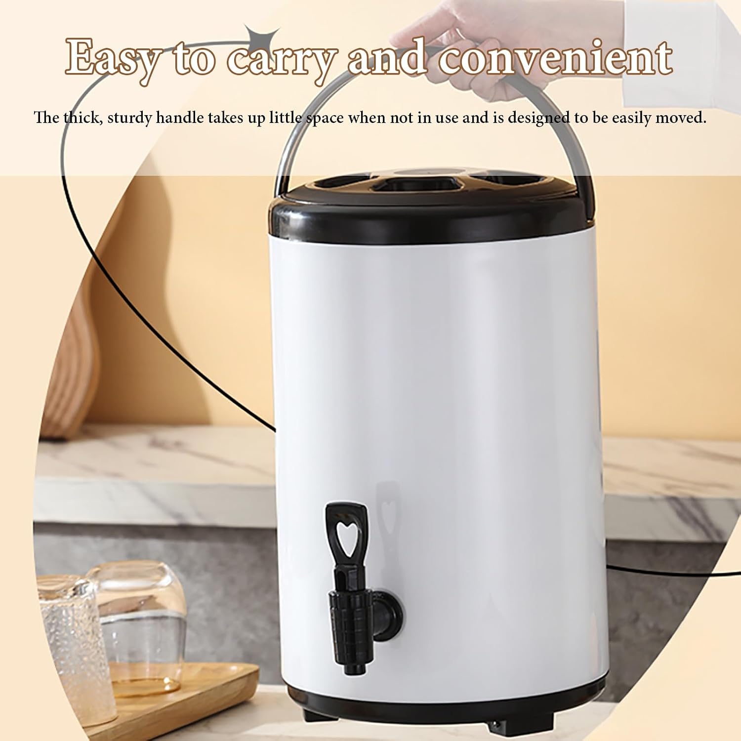 NEONMAN Commercial Insulation Barrel, Keeps Water Hot or Cold Large Capacity (6L-16L) Foldable Stand Resin Faucet Leak-proof Seal, Suitable for a Variety of Beverages(Black,8L)