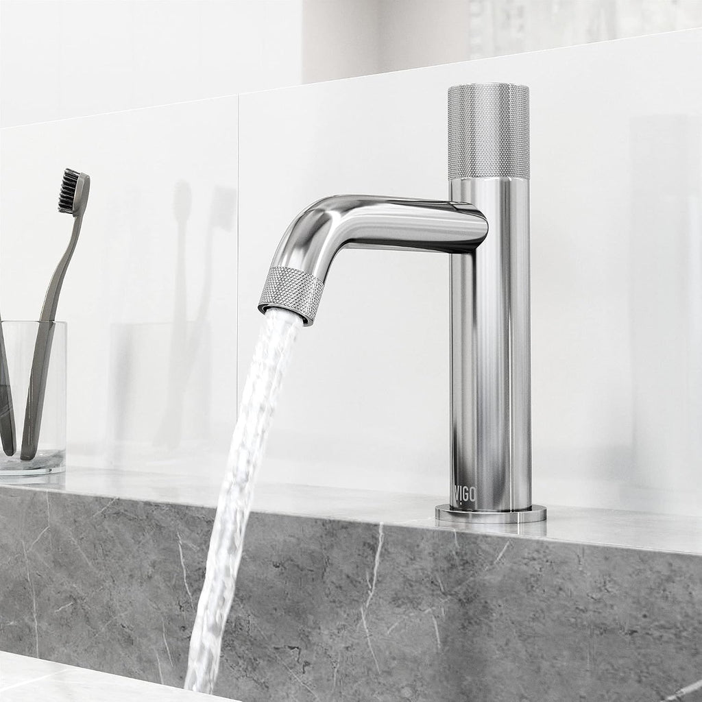 VIGO Apollo Single-Handle Single-Hole Mount Bathroom Sink Faucet, 8-Inch, Chrome, Modern Design, Solid Brass, 1.2 GPM WaterSense & Ceramic Disc Valve, Corrosion-Resistant