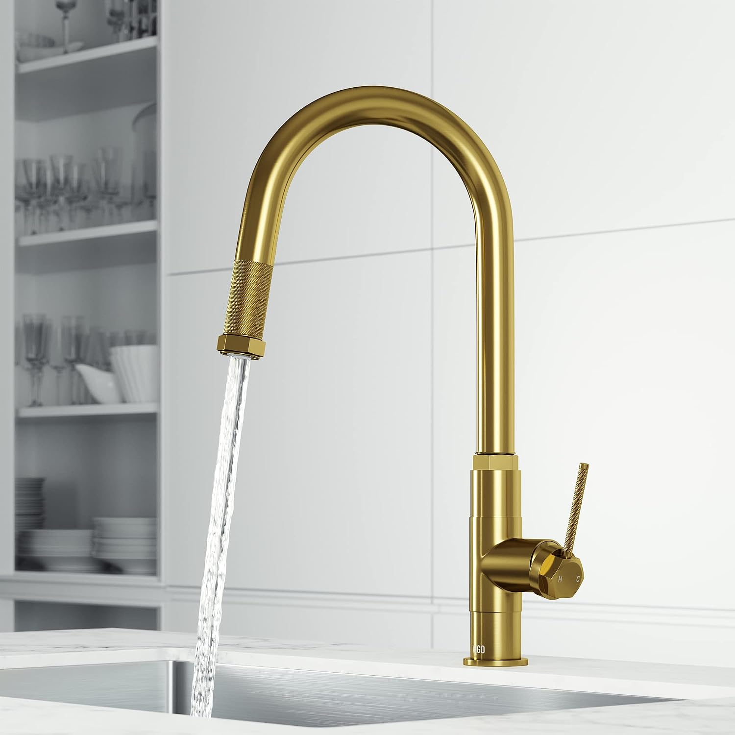 VIGO Hart Arched 18'' H Single Handle Pull-Down Spout Kitchen Faucet in Matte Brushed Gold-VG02035MG