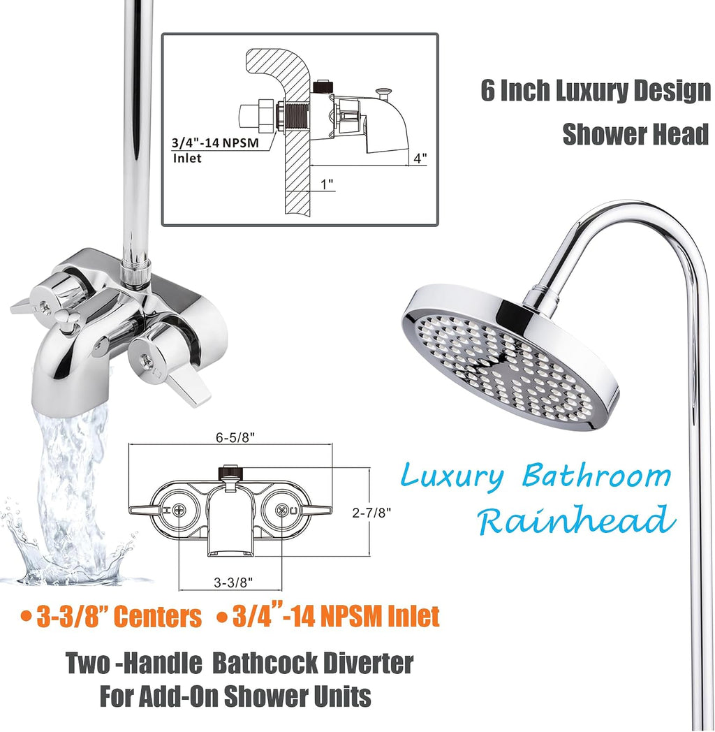 Clawfoot Tub Shower Kit,Add On Shower With Bathcock Diverter Faucet and 60' D Type Claw foot Tub Shower Curtain Rod Kit,D-Style Shower Rod and Clawfoot Tub Shower Faucet Set,Chrome Plated