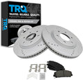 TRQ Performance Front Brake Pad and Rotor Set Ceramic Coated Drilled Slotted Vented Rotors Compatible with 2011-2013 Infiniti QX56 2014-2021 QX80 2012-2021 Nissan Armada 2011-2021 Titan