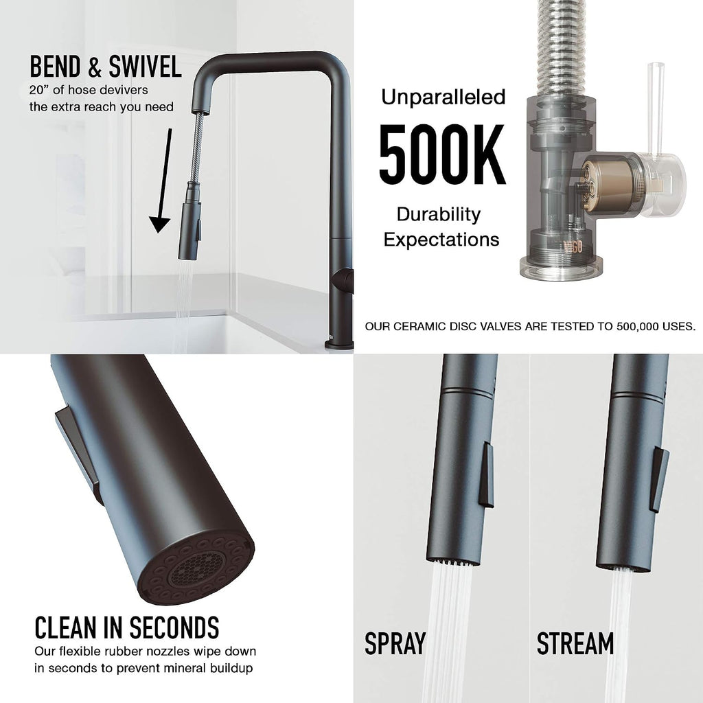 VIGO Parsons 18'' H Single Handle Pull-Down Sprayer Kitchen Faucet in Matte Black-VG02031MB