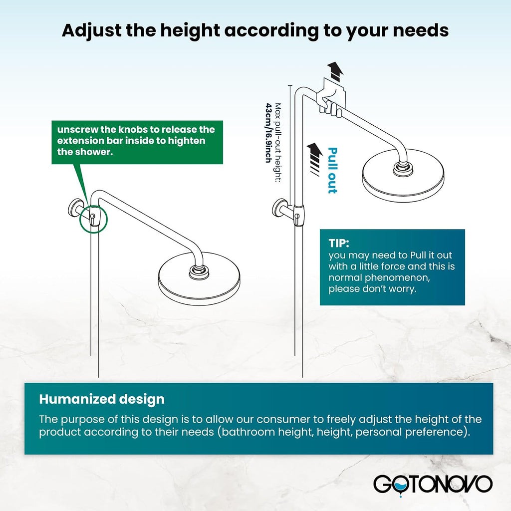gotonovo Exposed Shower Faucet System 8 Inch Rainfall Shower Head with 8 Function ABS Handheld and Double Cross Handle Wall Mounted Bathroom Luxury Mixer Shower Gourd Faucet Body Matte Black