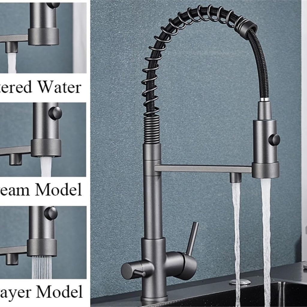 Filtered Kitchen Faucet Pure Drinking Water Brass Kitchen Tap Daul Spout Water Purifier Faucet(Brushed Nickel)