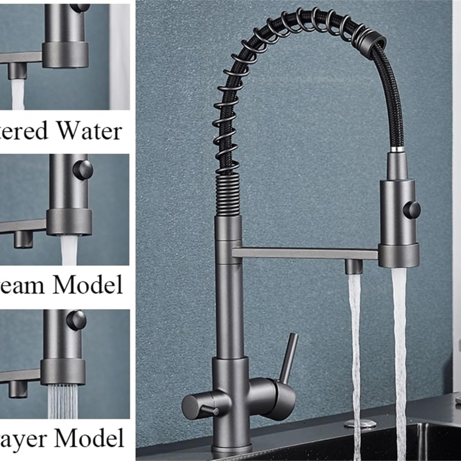 Filtered Kitchen Faucet Pure Drinking Water Brass Kitchen Tap Daul Spout Water Purifier Faucet(Gray)