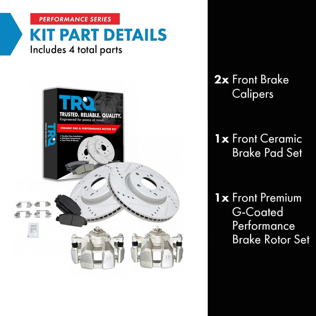 TRQ Performance Front Brake Pad and Rotor Set Ceramic Vented Coated Drilled Slotted Rotors Calipers Compatible with 2013-2022 Honda Accord 2016-2022 HR-V