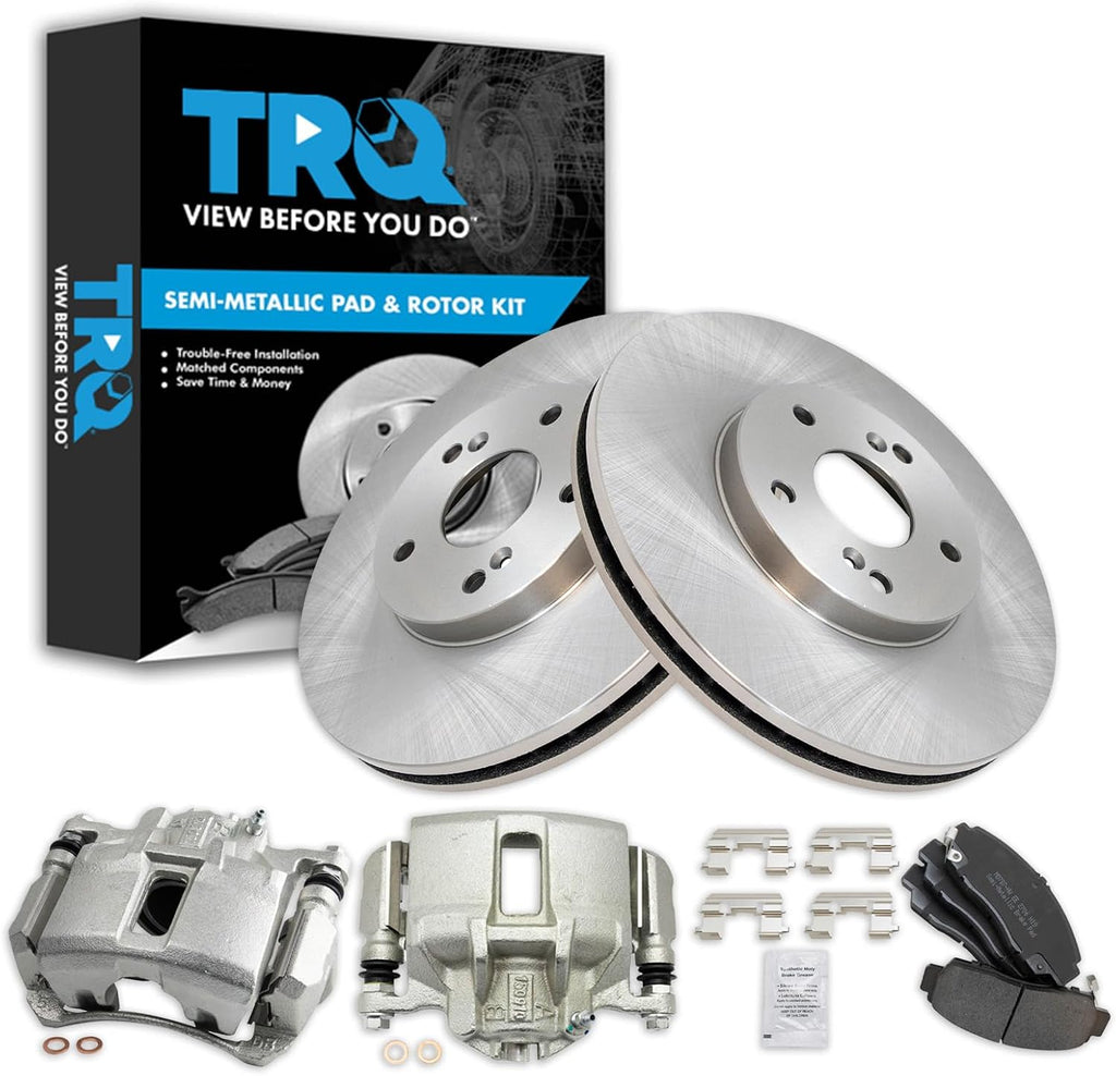 TRQ Front Brake Pad and Rotor Set Semi Metallic Rotors Calipers Compatible with 2003-2007 Honda Accord
