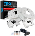 TRQ Performance Front Brake Pad & Rotor Set Ceramic Slotted Drilled Coated Vented Rotors Calipers for 88-00 Chevrolet GMC K1500 K2500 Blazer K1500 Suburban Tahoe Yukon 99-00 Cadillac Escalade
