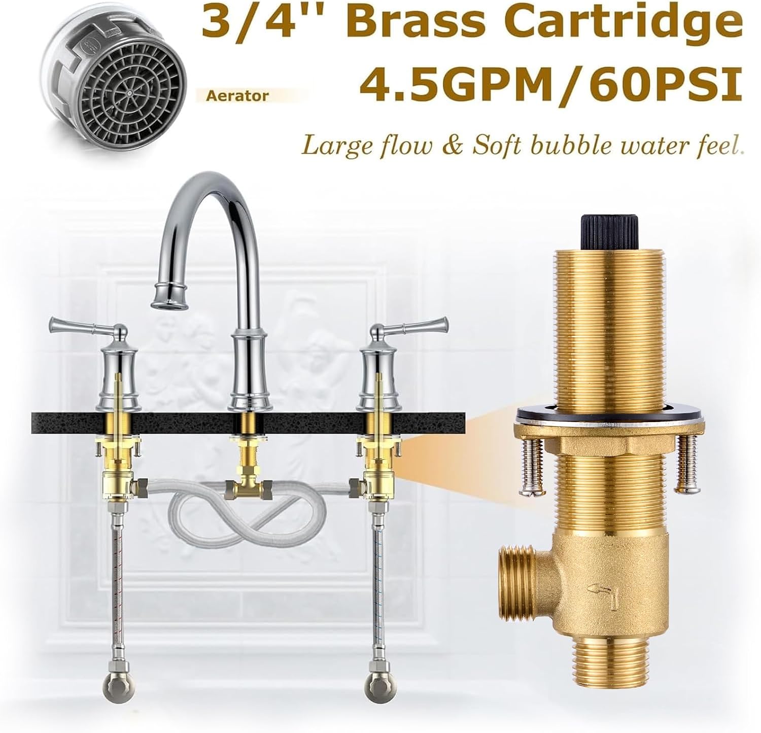 Polished Chrome Roman Tub Faucet, Antique Bathtub Faucet Set 3 Hole, High Flow Bath Tub Faucet 12-16 inch Widespread, Solid Brass Tub Filler 2 Handle 360° Swivel Spout Rough-in Valve(B2307-CP)