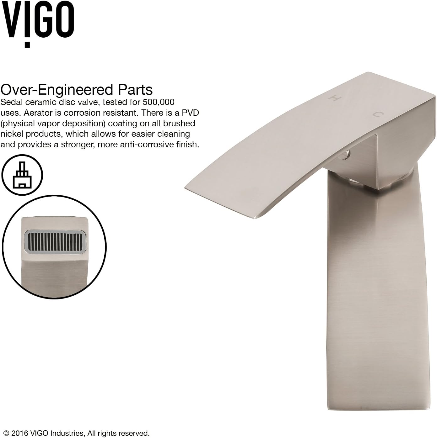 VIGO Duris Waterfall Single-Handle Single-Hole Mount Vessel Bathroom Sink Faucet, 12-Inch, Brushed Nickel, Modern Design, Solid Brass, 1.2 GPM WaterSense & Ceramic Disc Valve, Corrosion-Resistant