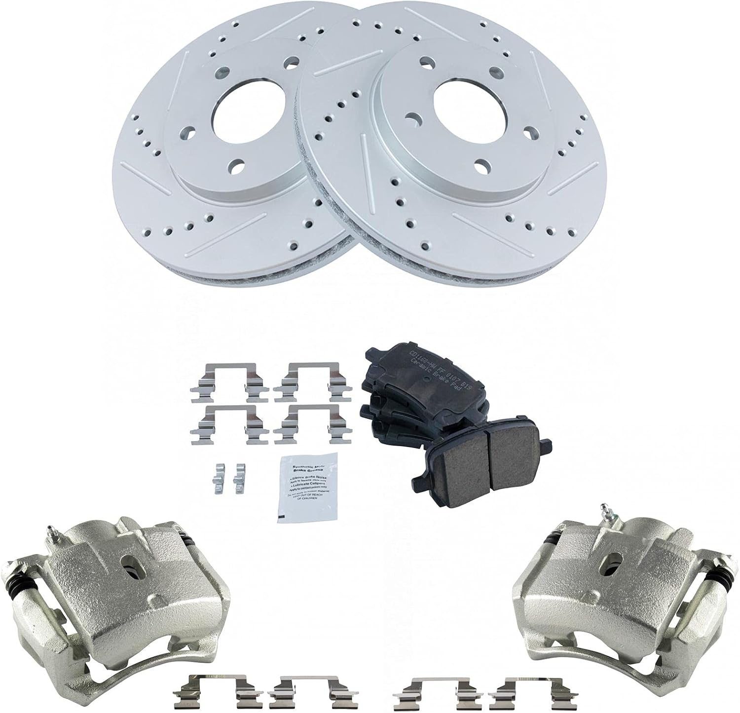 TRQ Performance Front Brake Pad and Rotor Kit Caliper Ceramic Vented Slotted Drilled G-Coated Compatible with 2006-2011 Chevrolet HHR