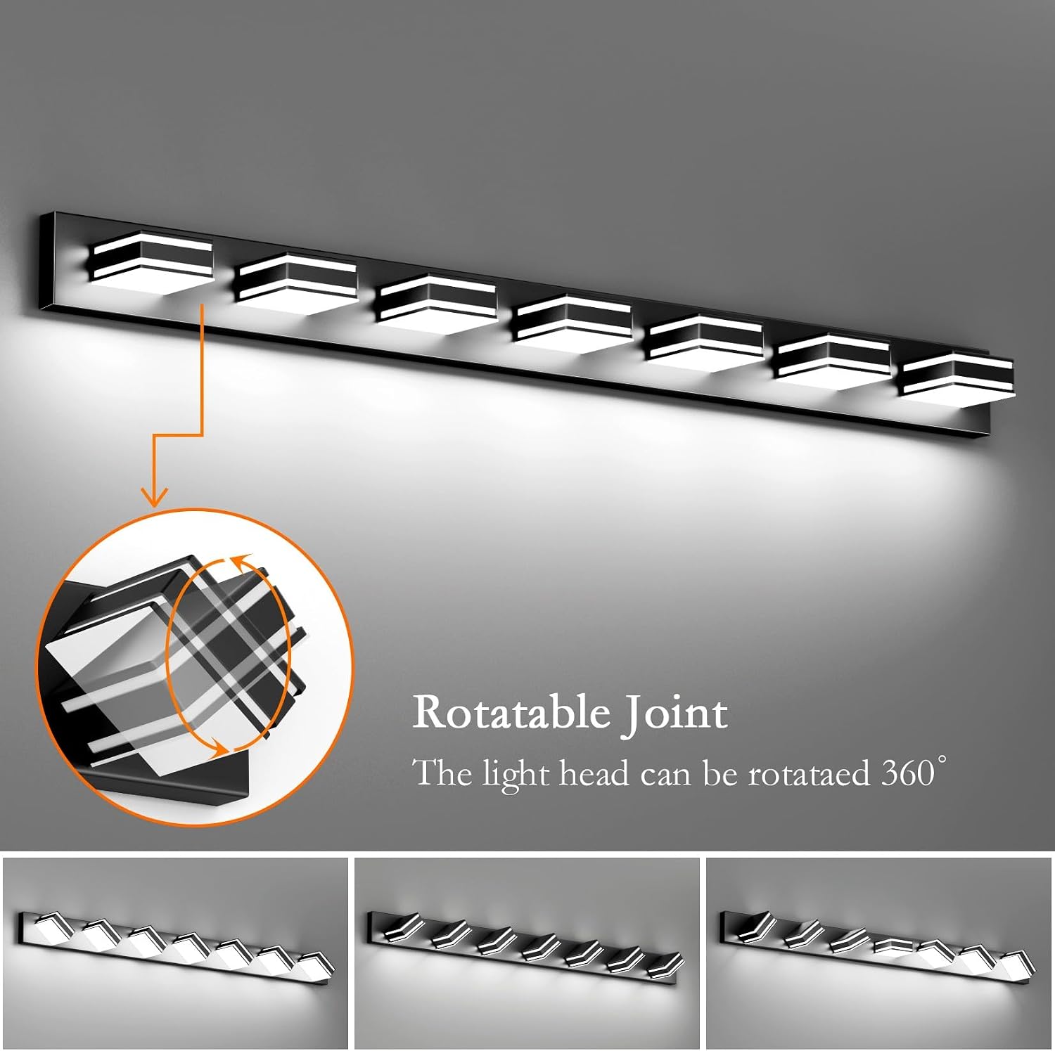 Ralbay 55inch Black Vanity Light for Bathroom 7-Light LED Modern Acrylic Matte Black Bathroom Wall Vanity Lighting Fixtures Over Mirror
