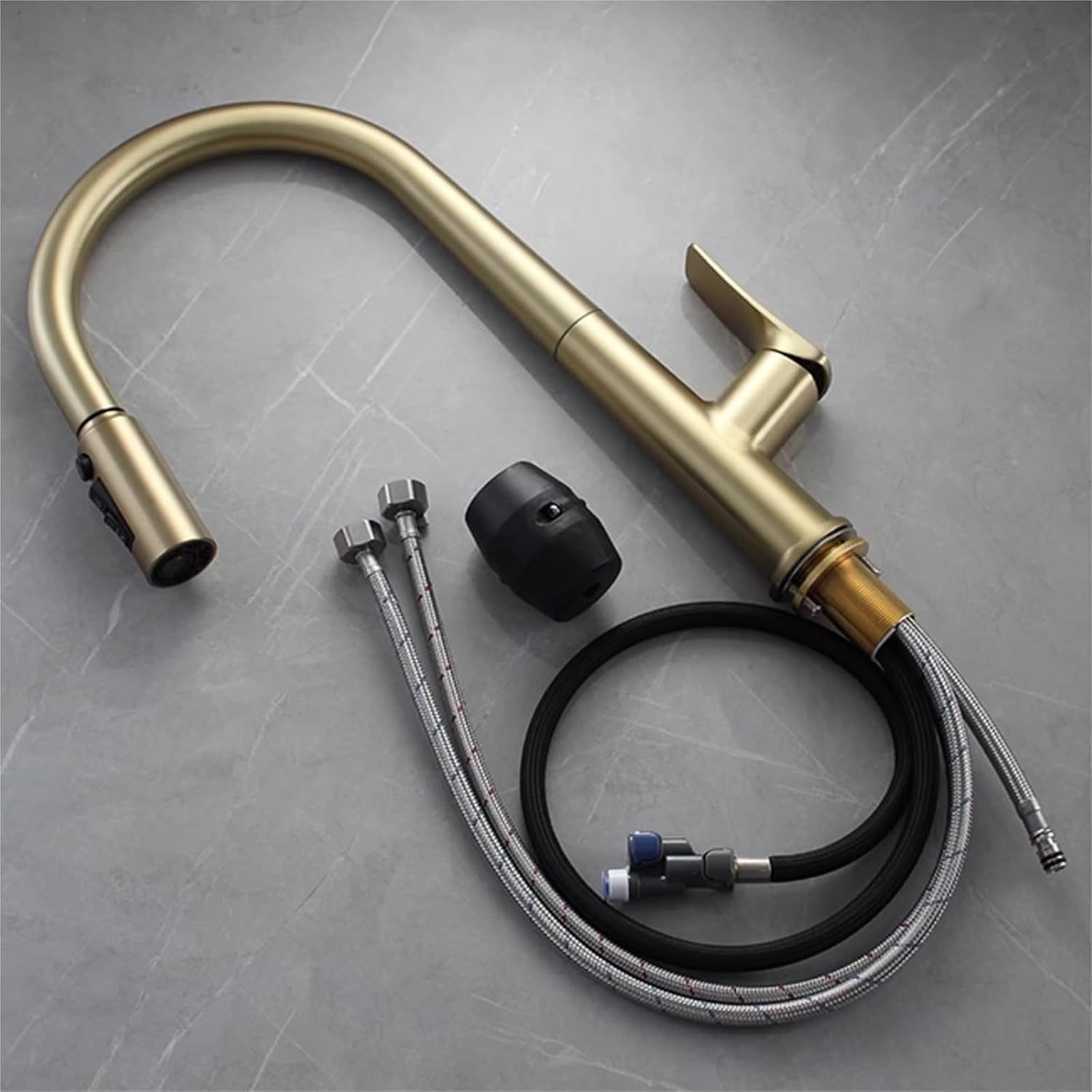 All Copper Kitchen 3-in-1 Hot and Cold Faucet Sink Sink Pull-Out Anti-Splash 2-Point Water Purifier Faucet(Brushed Gold)
