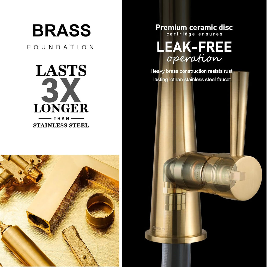 Lava Odoro Brushed Gold Kitchen Faucet with Pull Down Sprayer, Modern Single Handle Kitchen Sink Faucet, Gold Faucet for Kitchen Sink with Magnetic Docking Sprayer and Deck Plate, KF321-SG