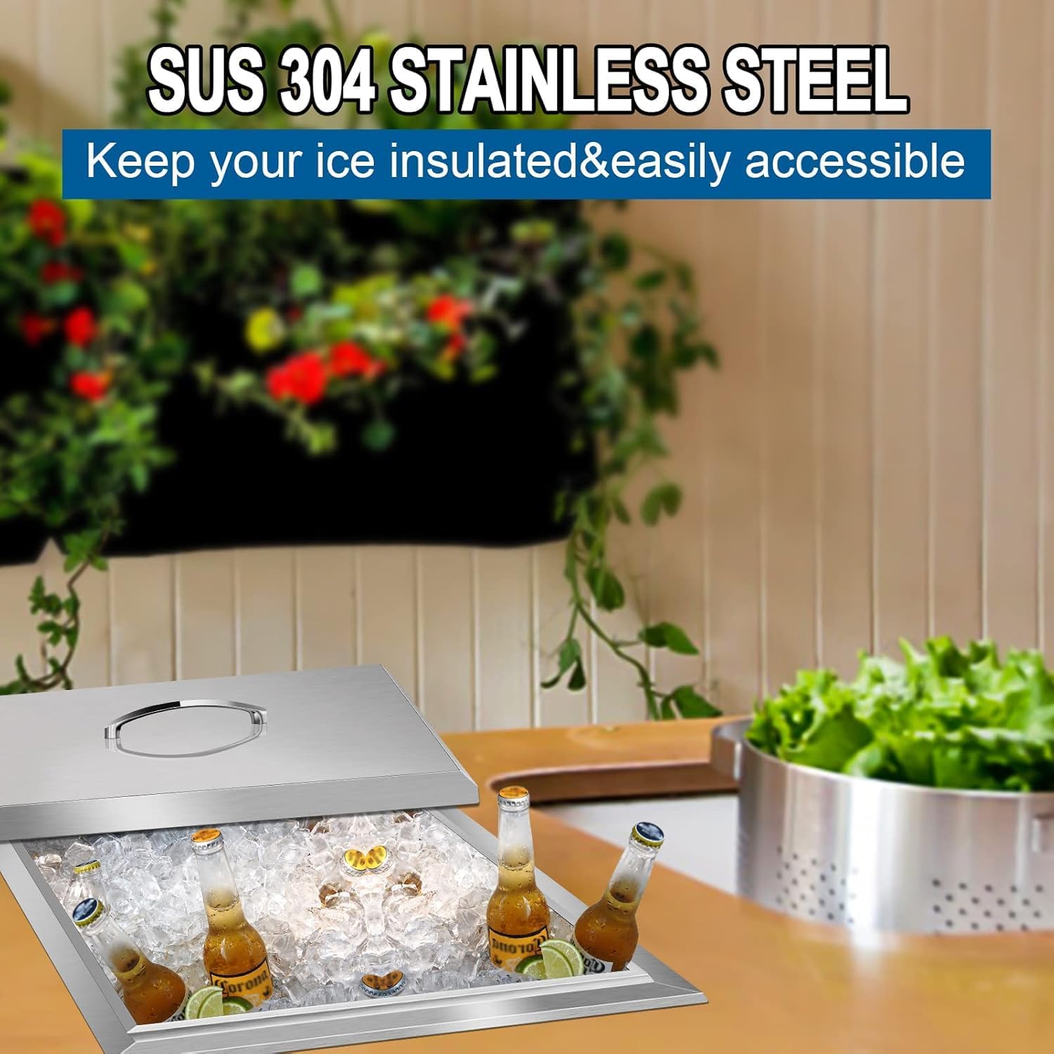 Commercial Stainless Steel Drop-in Ice Bin Chest – Insulated Bar Ice Well for Beverage Service