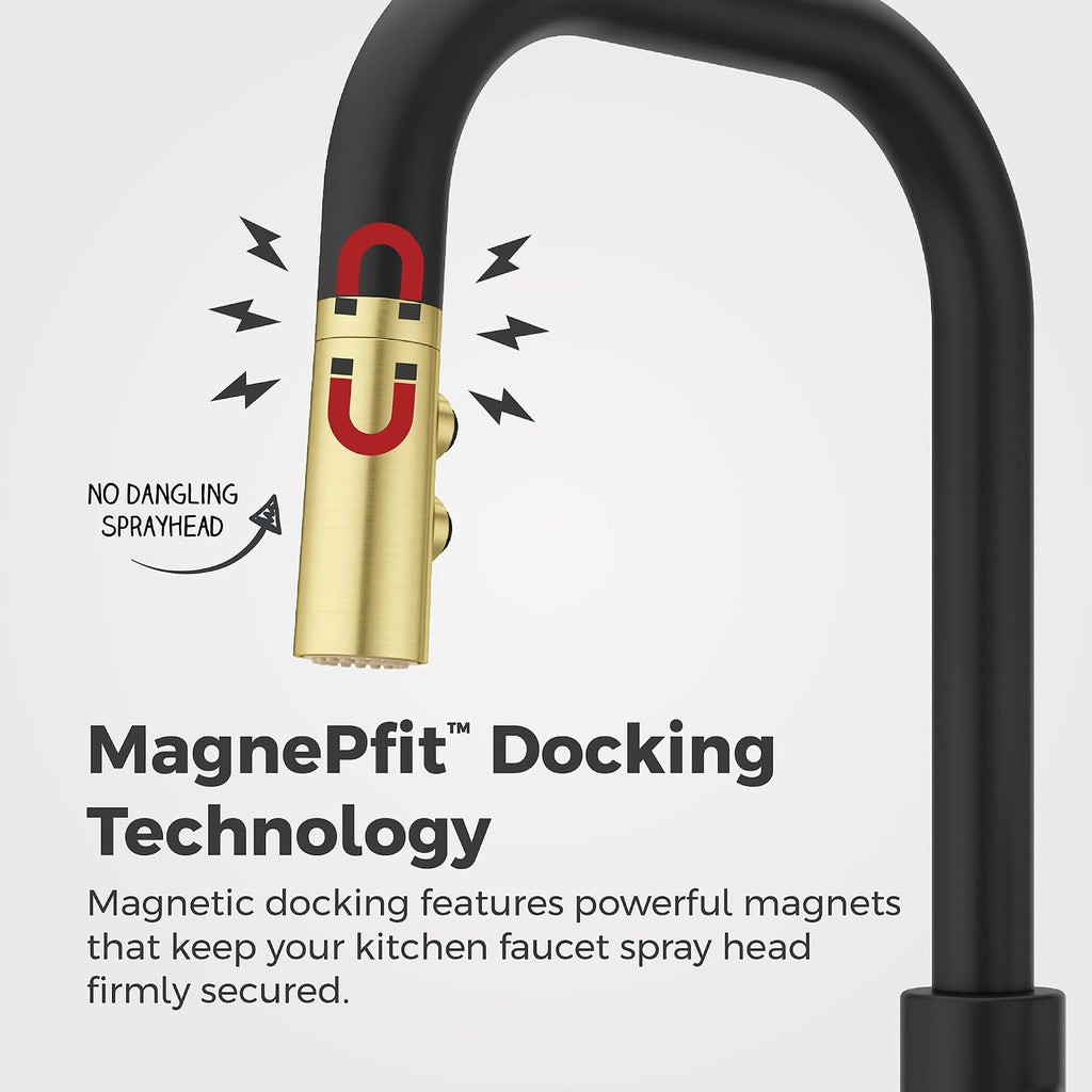 Pfister Zanna 1-Handle Pull-Down Kitchen Faucet in Matte Black and Brushed Gold