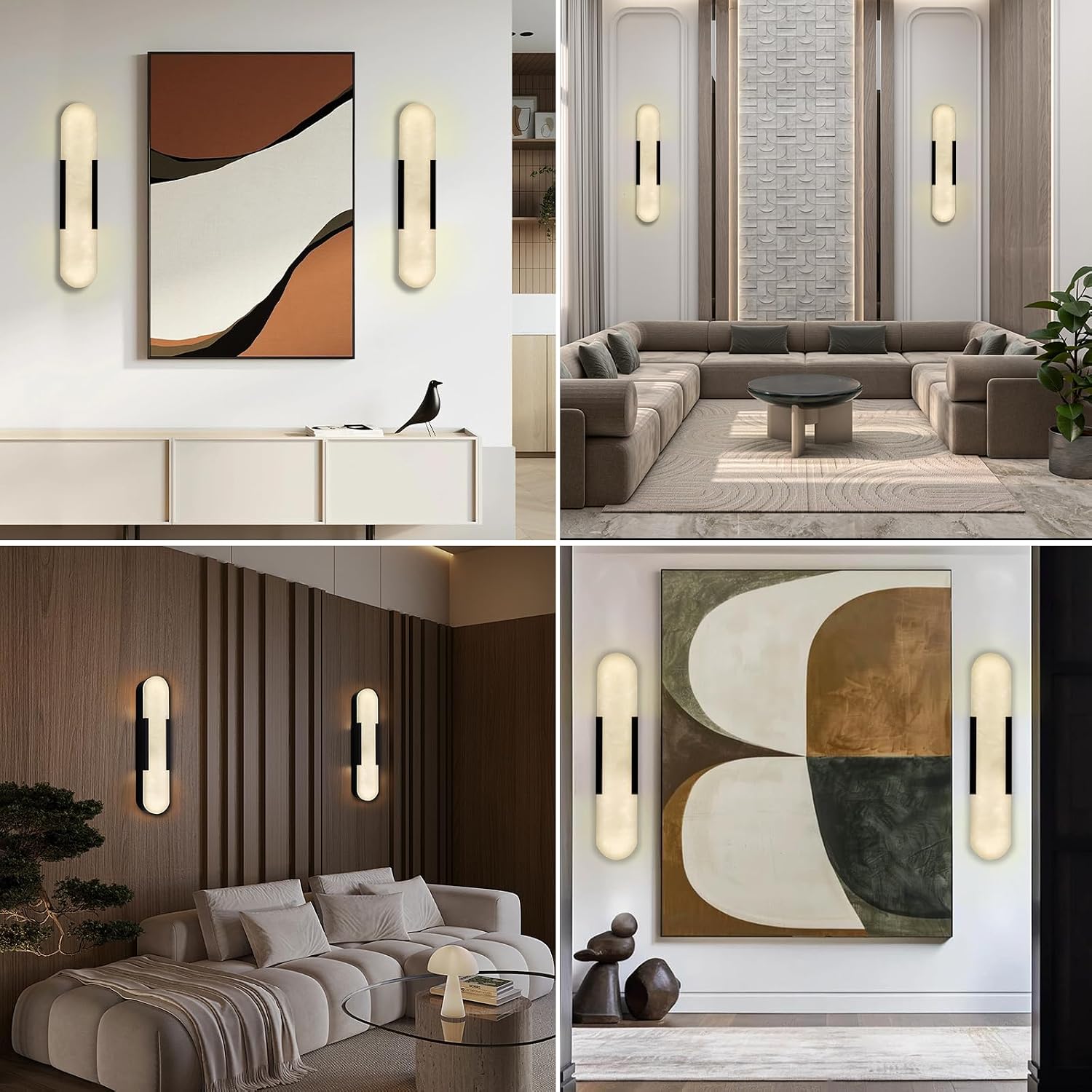 YIOSI 20'' Alabaster Wall Sconces Set of 2, Alabaster Marble Wall Sconce Light, Black Vanity Lights Modern Bedside Wall Lamp for Bathroom Bedroom Hallway Living Room Stairs Fireplace Kitchen
