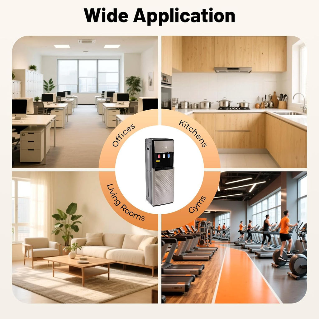 Bottom Loading Water Dispenser with Hot, Cold & Room Temperature Water - 500W Heating & 90W Cooling - Safe, Energy-Saving & User-Friendly Design for Home, Office (Silver Grey)