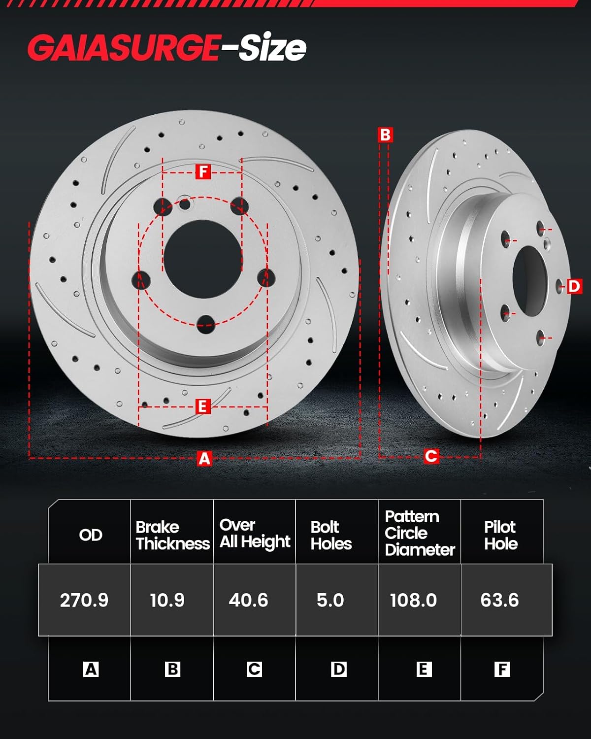 Brake Pads And Rotors Kit Compatible With 2012-2018 Ford Focus, Rear Automotive Replacement Brake Kits 54182 D1095-7874A Drilled And Slotted Rotors Geomet Ceramic Brake Pads 270.9mm(10.7in)