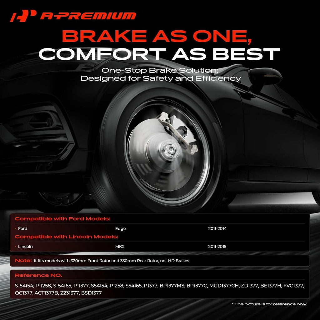 A-Premium Front and Rear Drilled and Slotted Disc Brake Rotors + Ceramic Pads Kit Compatible with Select Ford and Lincoln Models - Edge 2011-2014, MKX 2011-2015, 12-PC Set