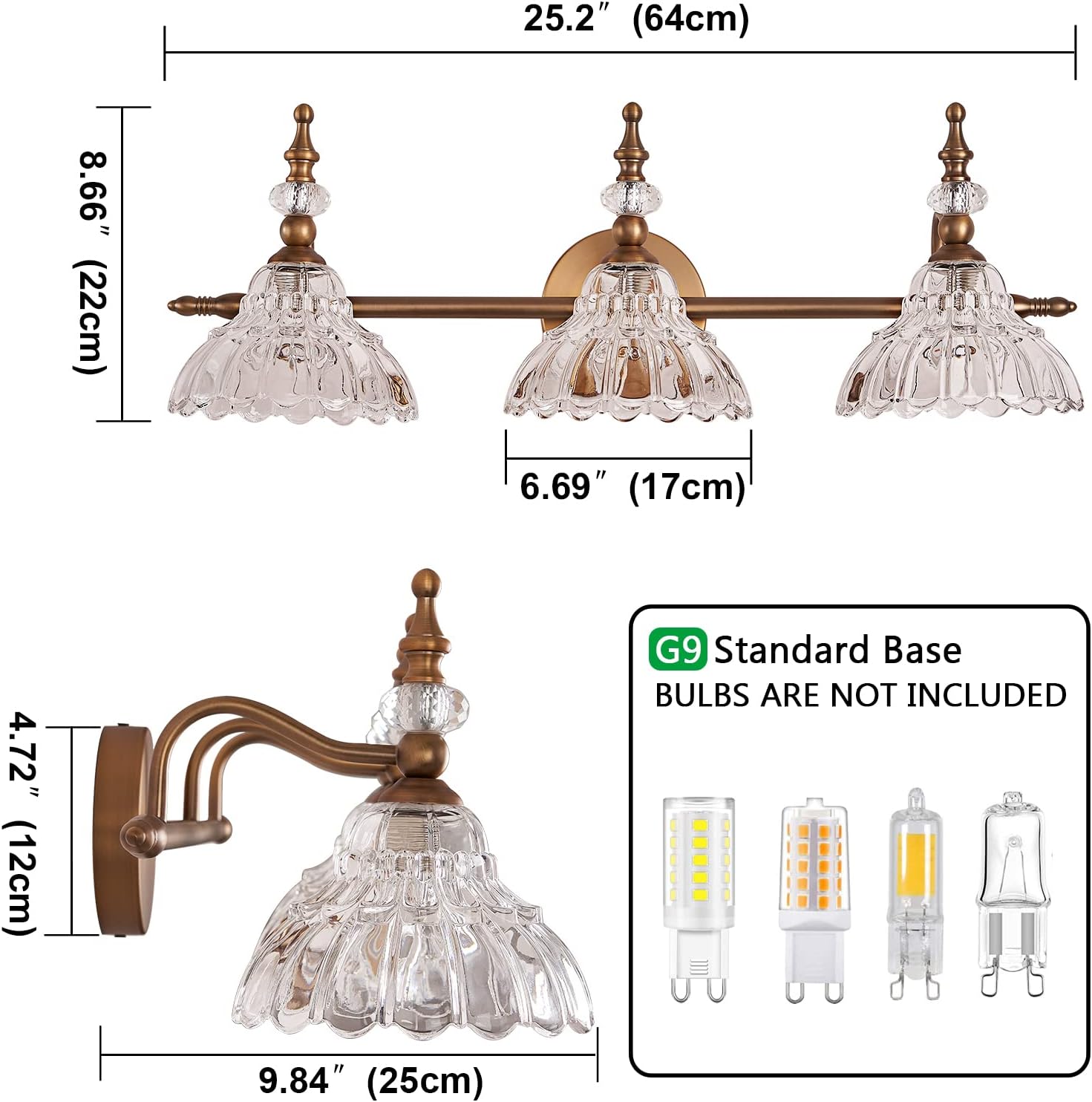 HDDFL Bathroom Vanity Lights Bathroom Lighting Fixtures Over Mirror Matte Brass 3 Lights Vanity Lighting Fixture Modern Wall Sconces for Bedroom Dressing Room Living Room