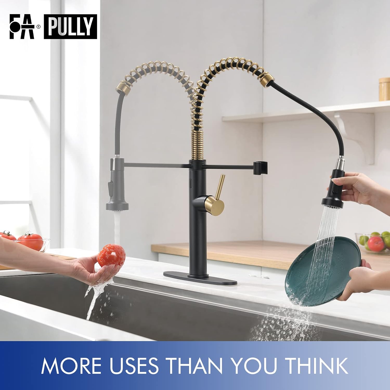 Fapully Touchless Kitchen Faucet with Pull Down Sprayer,Black and Gold Sensor Commercial Pull-Down Single Handle Kitchen Sink Faucet