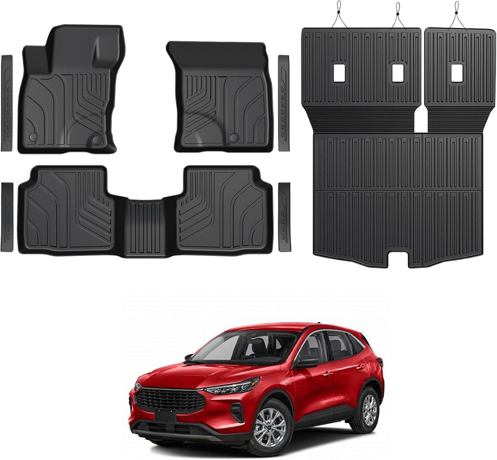 Floor Mats for Ford Escape 2020-2026, All Weather Floor Mats Trunk Cargo Liner with Backrest Protectors and Door Sill Guards Accessories, Full Coverage Set (Not fit Hybrid Model)